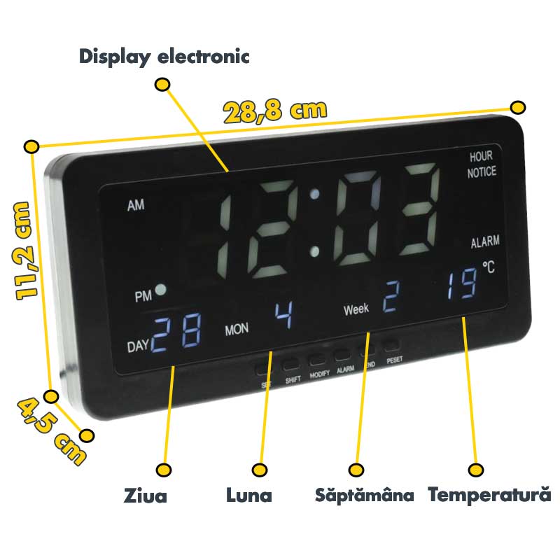 Ceas Digital, Display Led Alb, Alarma