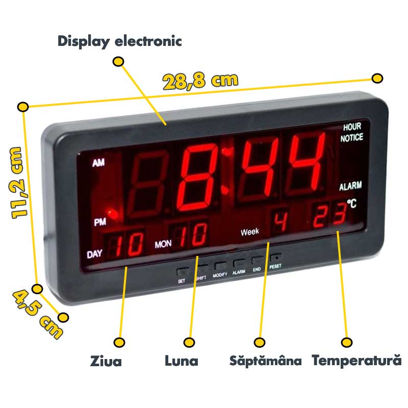 Ceas Digital, Display Led Rosu, Alarma