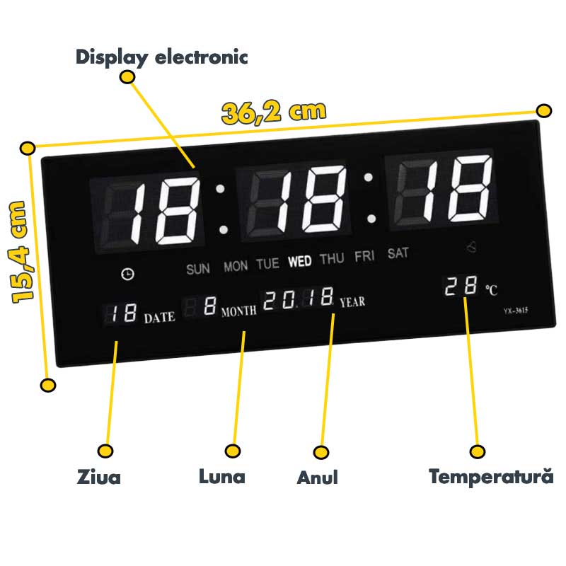 Ceas Electronic LED Alb 3615D, Alarma