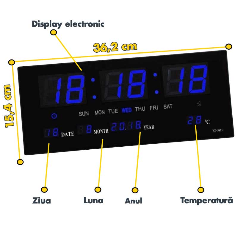 Ceas Digital LED Albastru 3615D, Alarma