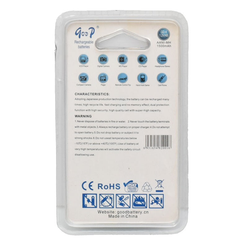 Acumulatori GooD R6 AA / 1500mAh, Ni-Mh Set 4/Buc