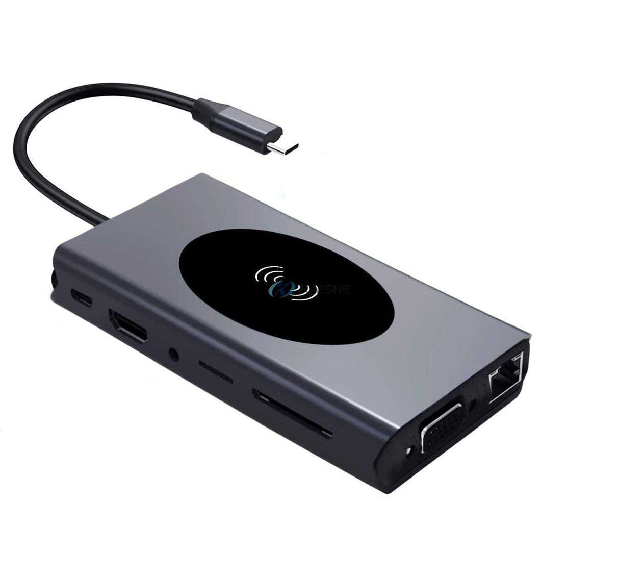 Adaptor Hub Multifunctional 13 in 1 ElectroAZ,Incarcare Wireless 15W,PD Port USB-C, HDMI 4K,VGA 1080P, 5 x USB 3.0, LAN RJ45 Audio Jack3,5mm