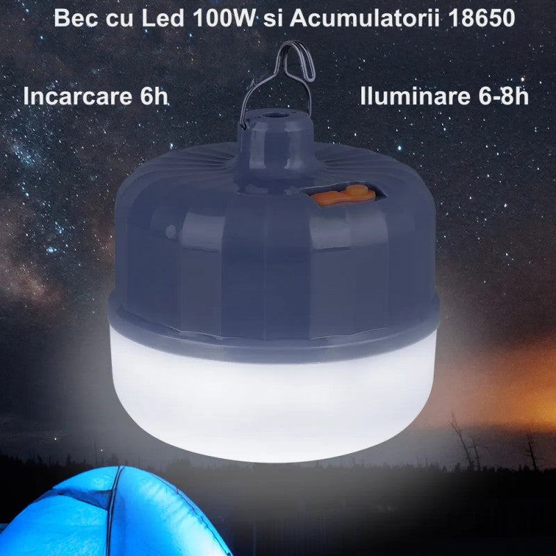 Bec Led 100W cu Acumulator pentru Camping