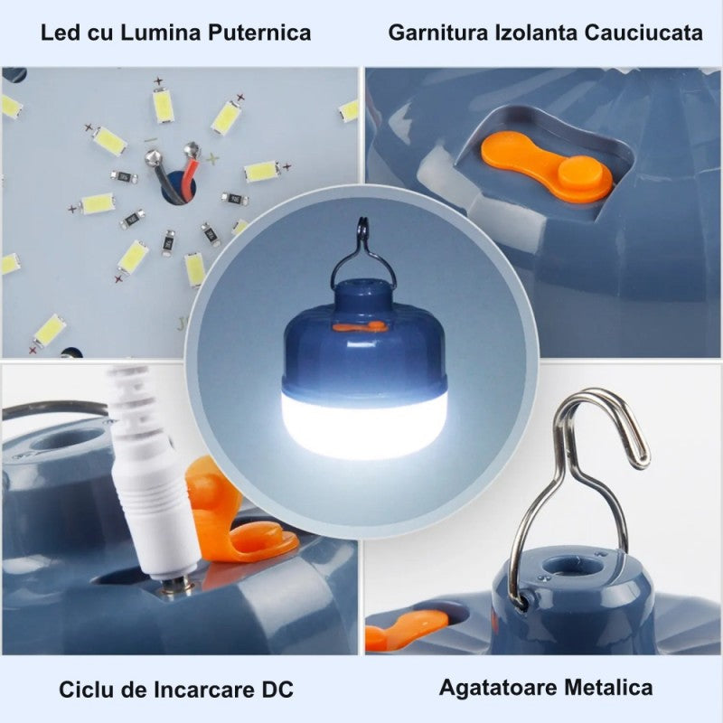 Bec Led 60W cu Acumulator pentru Camping