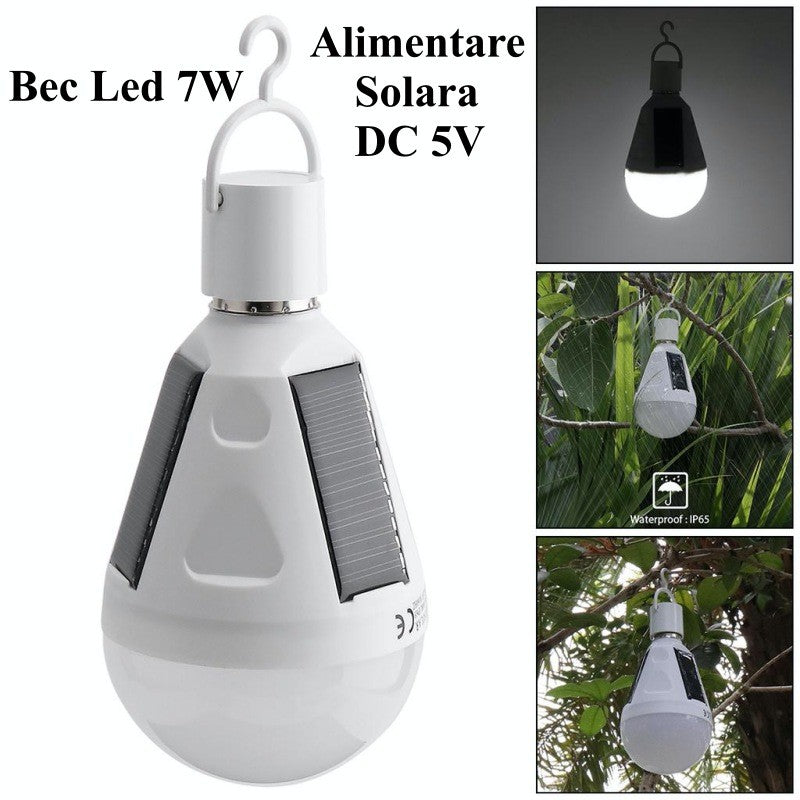 Bec Led 7W cu Incarcare Solara + DC 5V