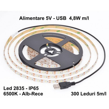 Banda 300 Led SMD, 24W, USB, Alb-Rece