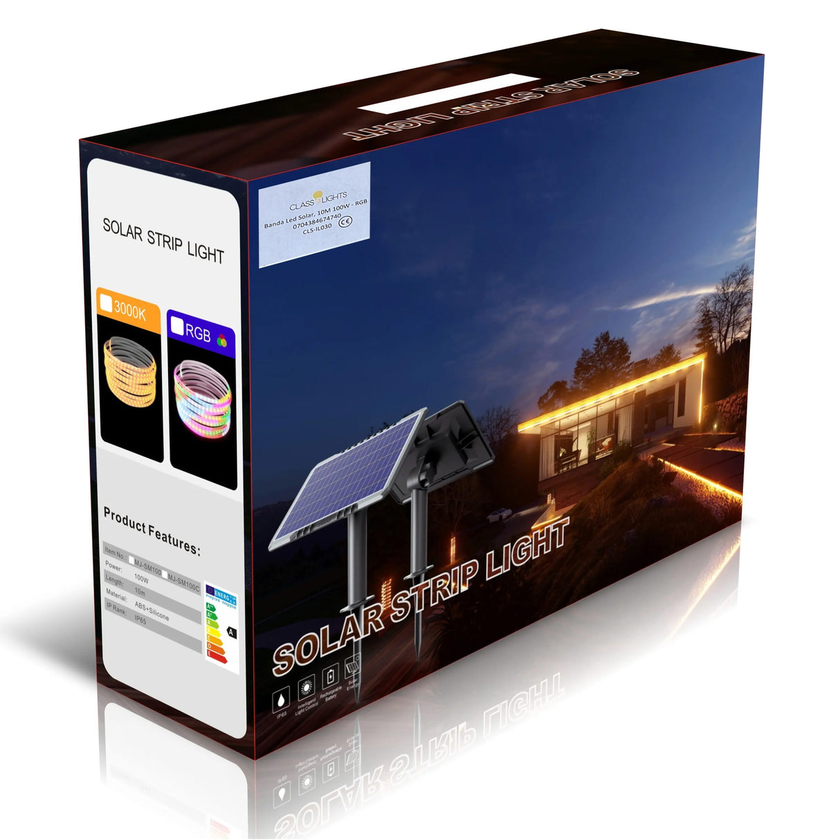 Kit Banda LED Alb-Cald, 20 Metri, Panou Solar Monocristalin, 200W, IP65, ClassLights