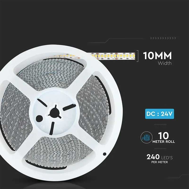 Banda LED 24V, 6500K, Lumina Alb Cald, 240 LED/m, IP20, Rola 10 Metri, ClassLights