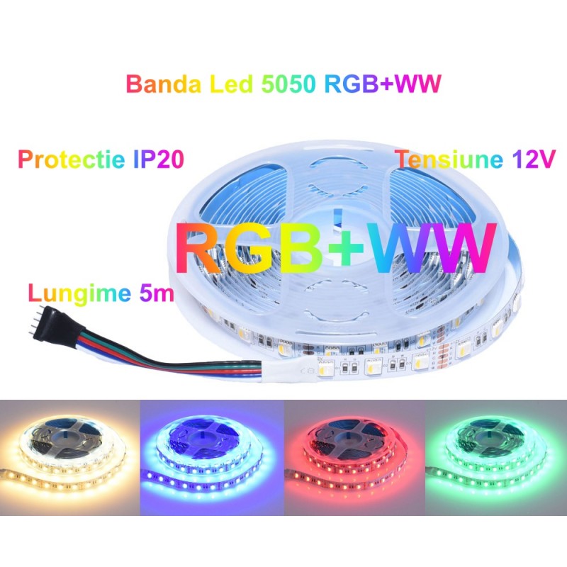 Banda Led RGBWW, 300 LED-uri, 5m, IP20