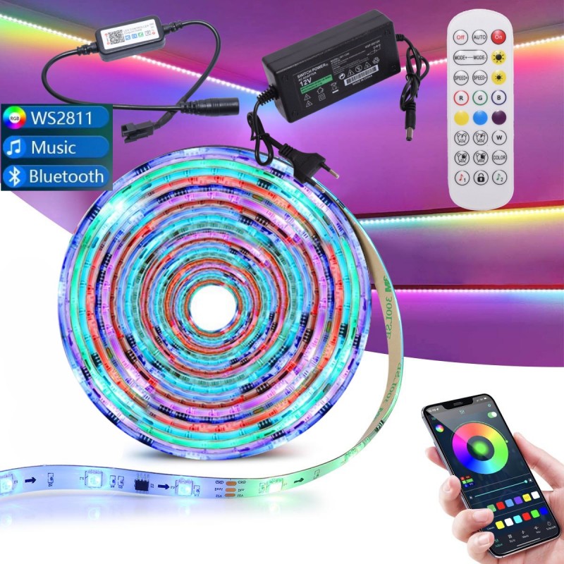 Set Banda Led + Alimentator + Telecomanda + Controller iOS/Android, Bluetooth, 300 LED, IP65, 5m