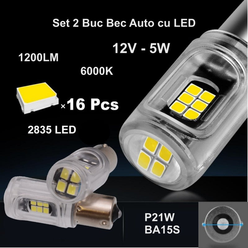 Bec LED Auto, BA15S, Bec de Semnal, Set 2 buc