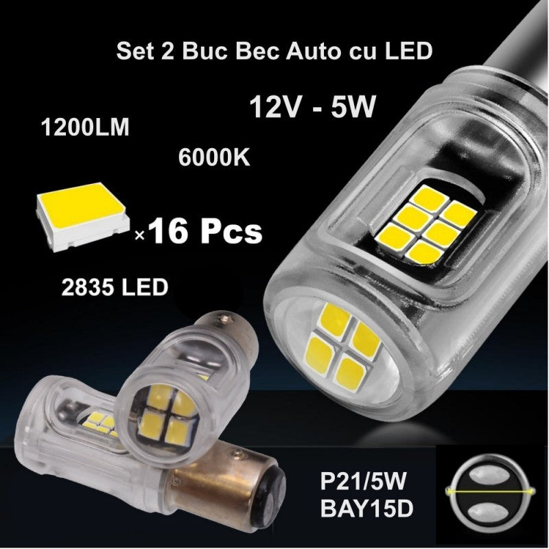 Bec LED Auto, BAY15D, Bec de Frana, Set 2 buc