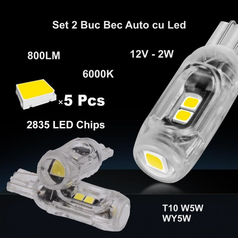 Bec LED Auto, T10, Bec de Pozitie, Set 2 buc