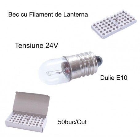 Bec Lanterna Filet E10, 24V, 50 Bucati