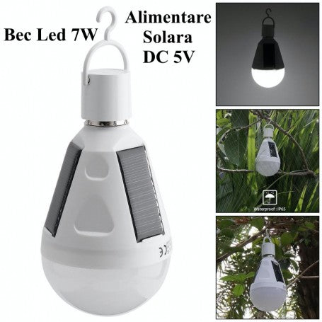 Bec Led 7W cu Incarcare SOLARA + DC 5V