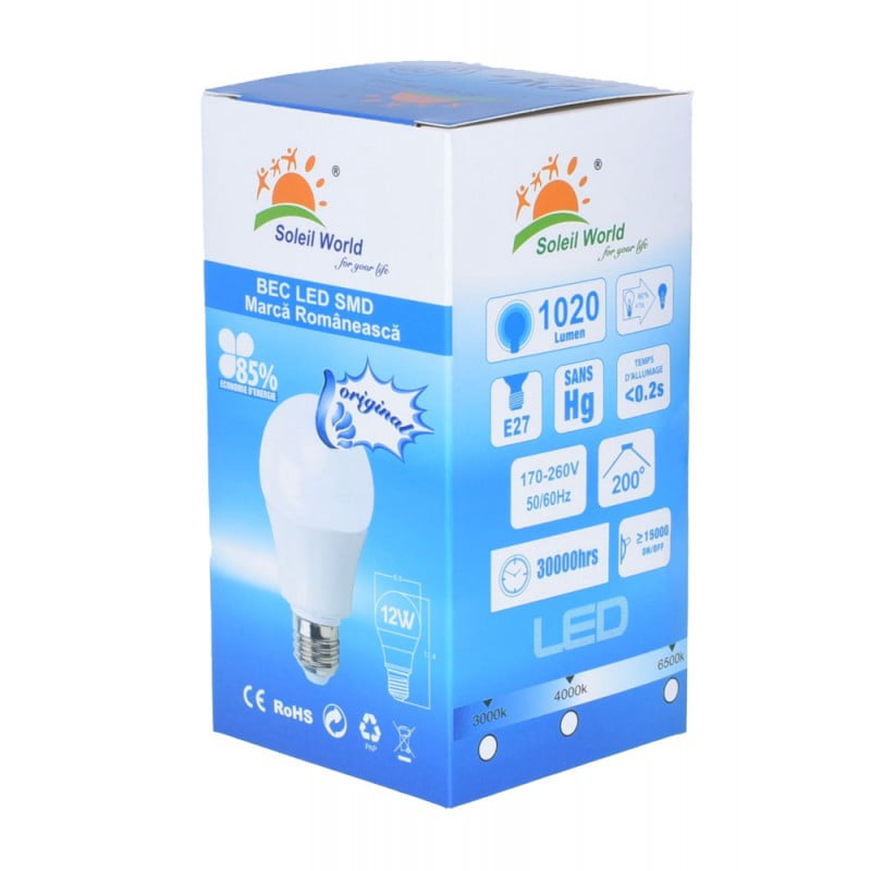 Bec Led, Dulie E27, 12W, Alb-Rece
