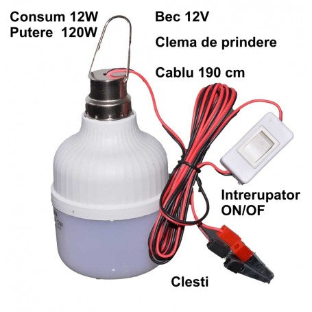 Bec cu LED 12W cu Clesti si Intrerupator, Consum 12W, Lumina 120W