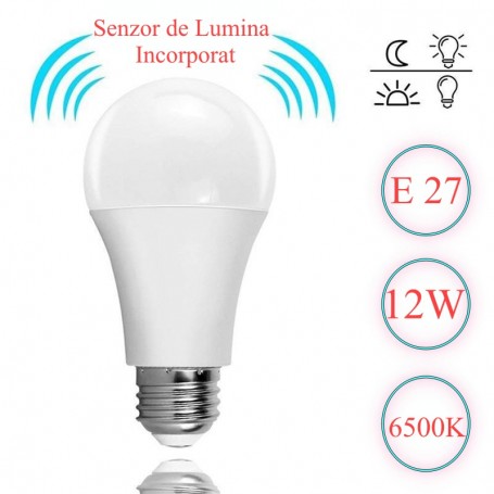 Bec cu LED, E27, Senzor de lumina, 12W
