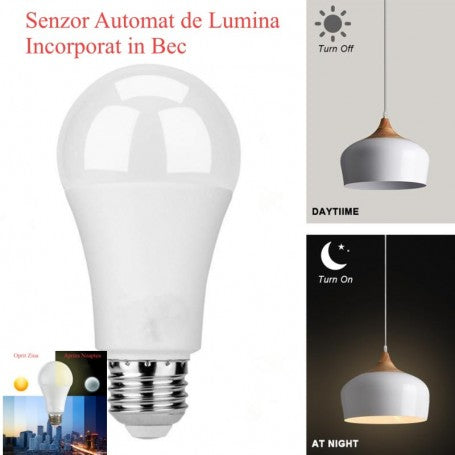 Bec cu LED, E27, Senzor de lumina, 12W