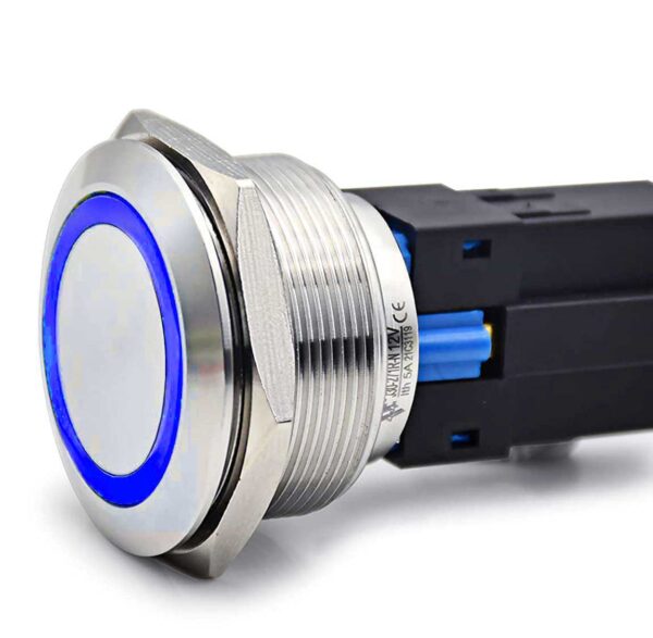 Buton Push 30mm cu Retinere 24V Led Albastru