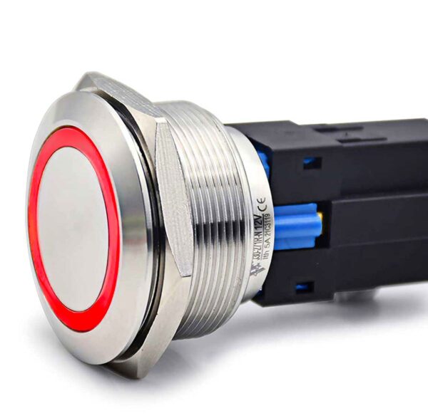 Buton Push 30mm cu Retinere 24V Led Rosu