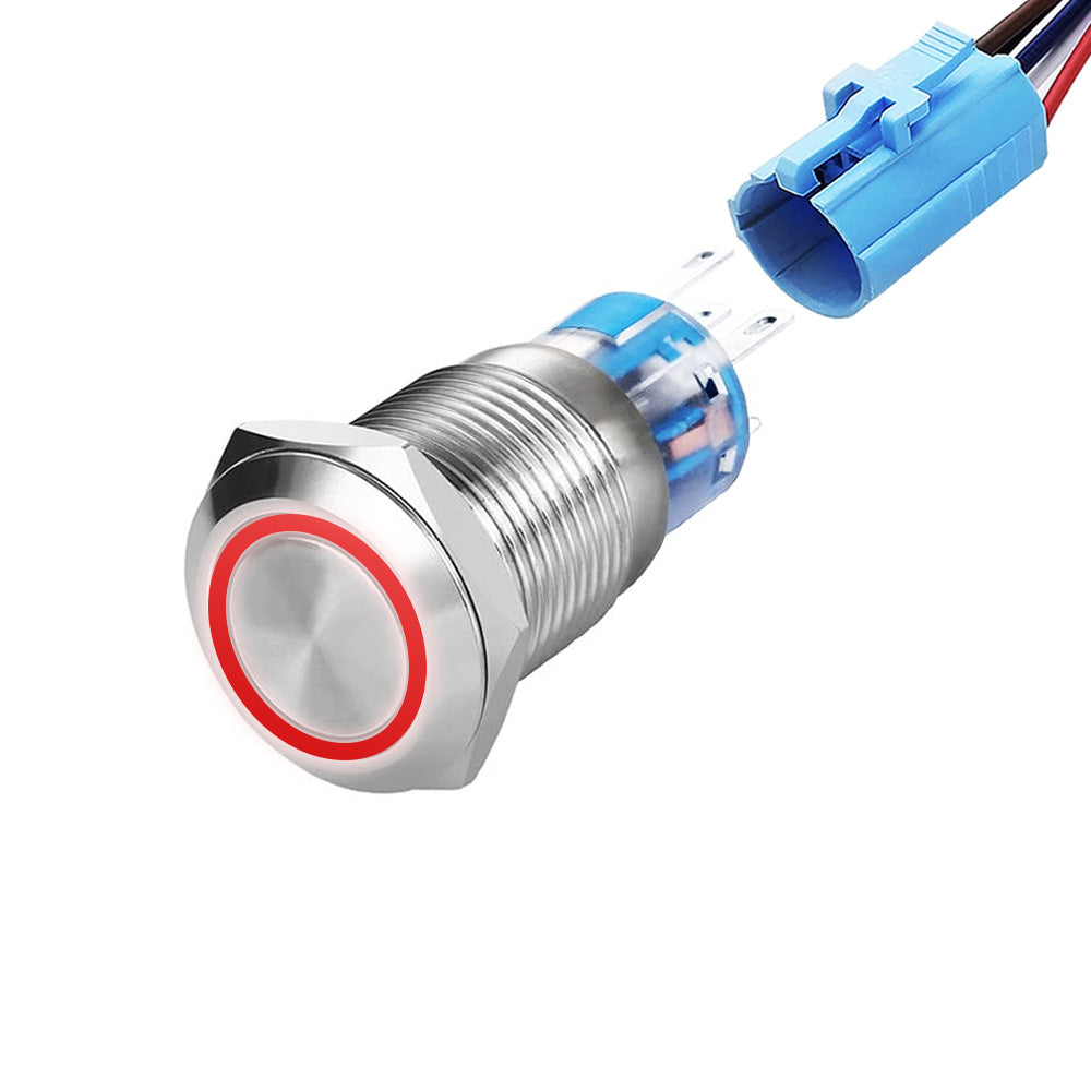 Buton Push Metalic, 220V, 19mm, cu Revenire Led Rosu, ElectroAZ
