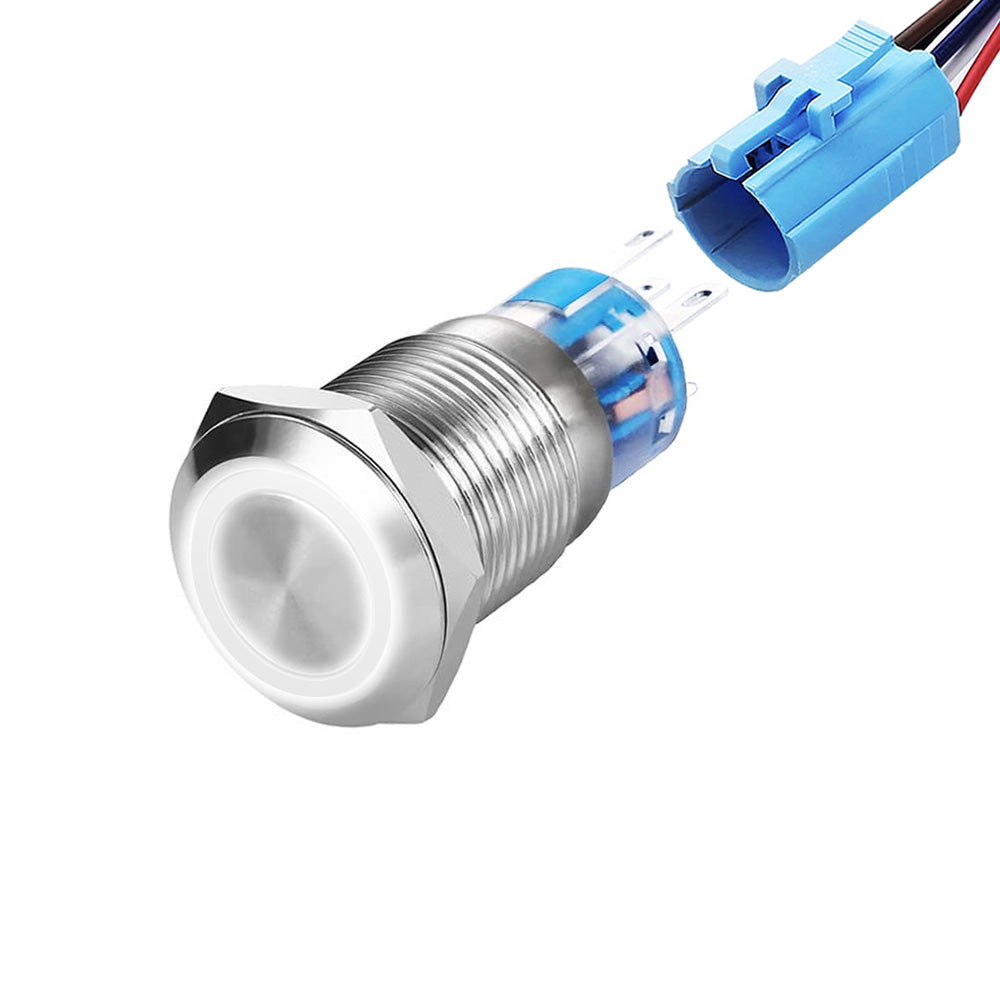 Buton Push Metalic, 220V, 19mm, cu Revenire Led Alb, ElectroAZ
