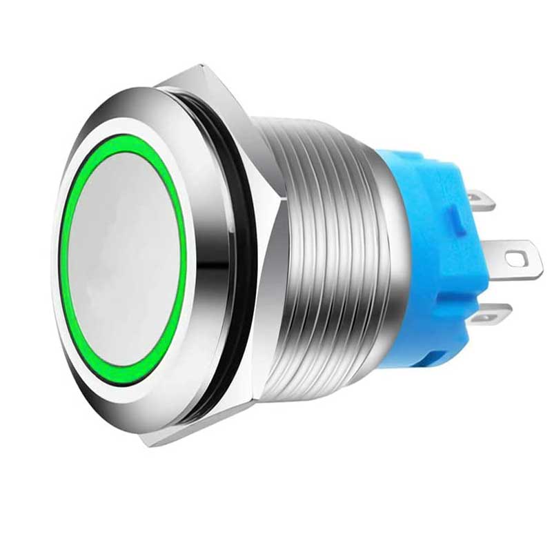 Buton Push Metalic, 220V, 22mm, cu Retinere, Led Verde, ElectroAZ