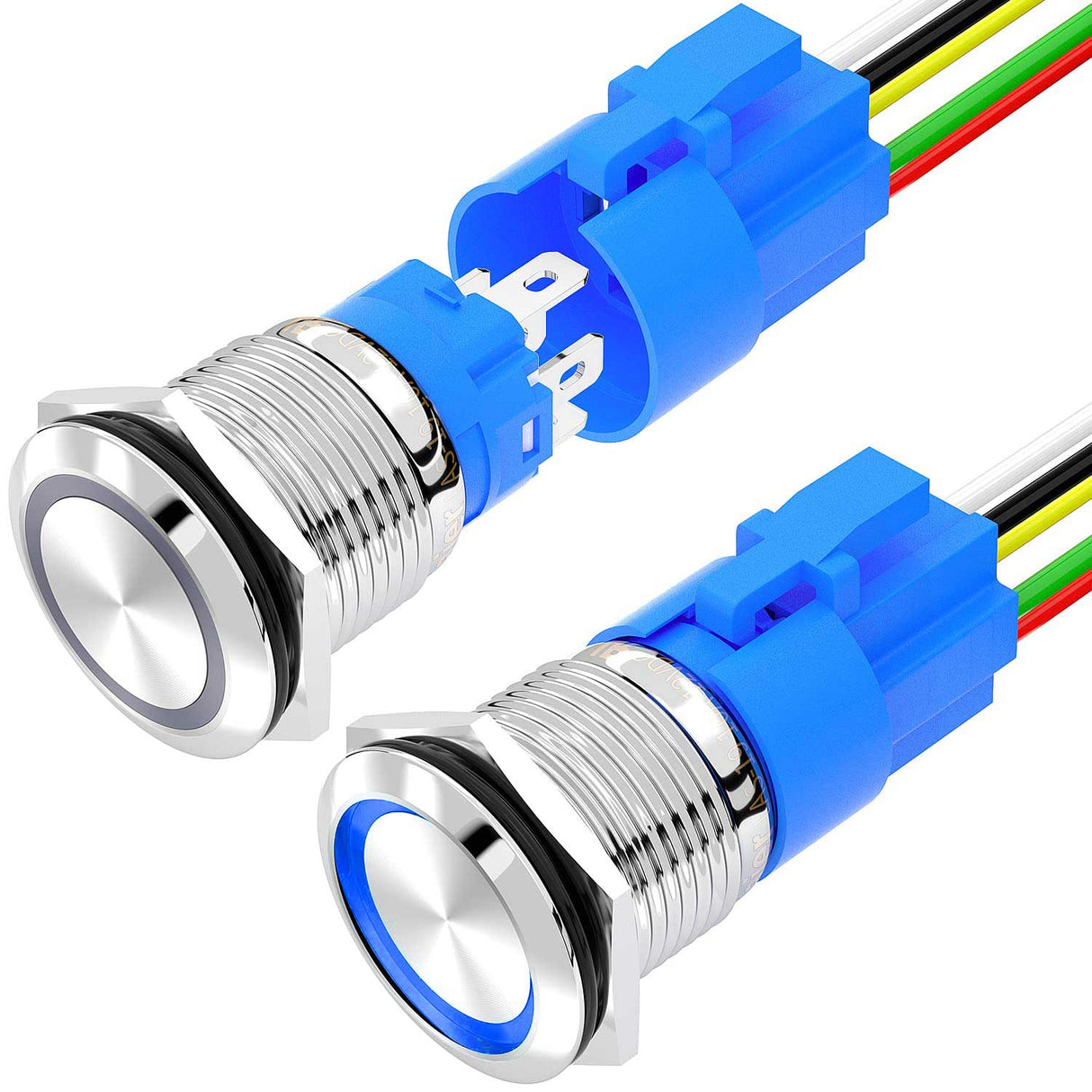 Buton Push Metalic, 220V, 19mm, cu Retinere, Led Albastru, ElectroAZ