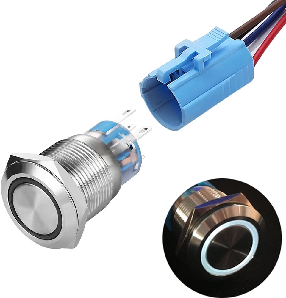 Buton Push Metalic, 220V, 19mm, cu Revenire Led Alb, ElectroAZ