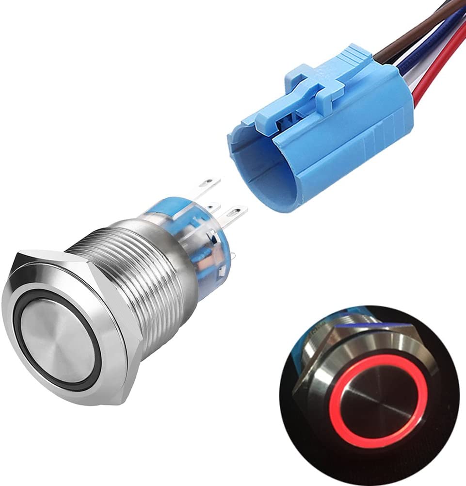 Buton Push Metalic, 220V, 19mm, cu Revenire Led Rosu, ElectroAZ