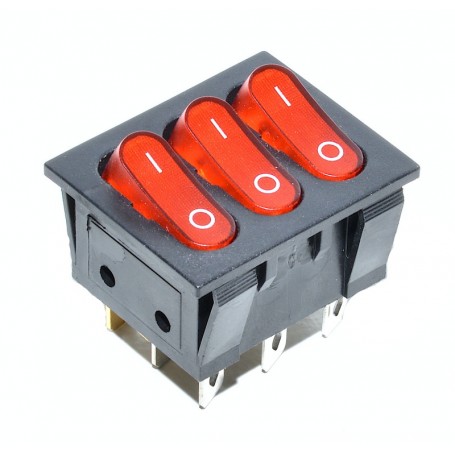 Buton Triplu ON-OFF Rosu KCD3 16A-250V