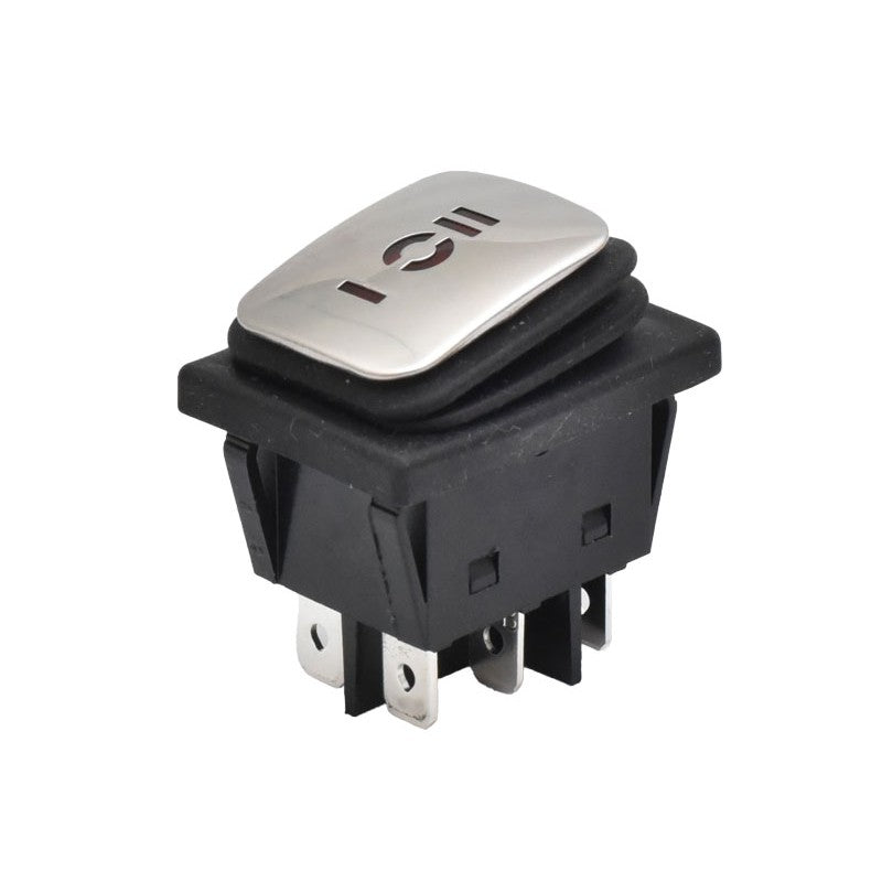 Buton cu Inox, Dreptunghiular, Lat, 30A, LED, 3 Pozitii, 34x28x39mm