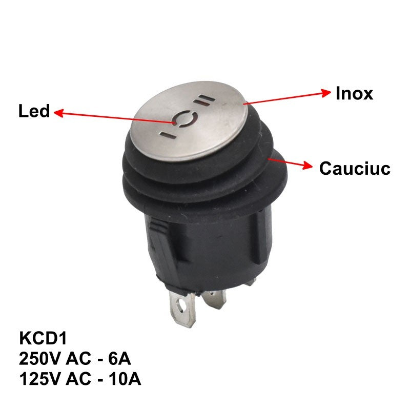 Buton cu Inox, Rotund, 6A, LED, 3 Pozitii, 20x33mm
