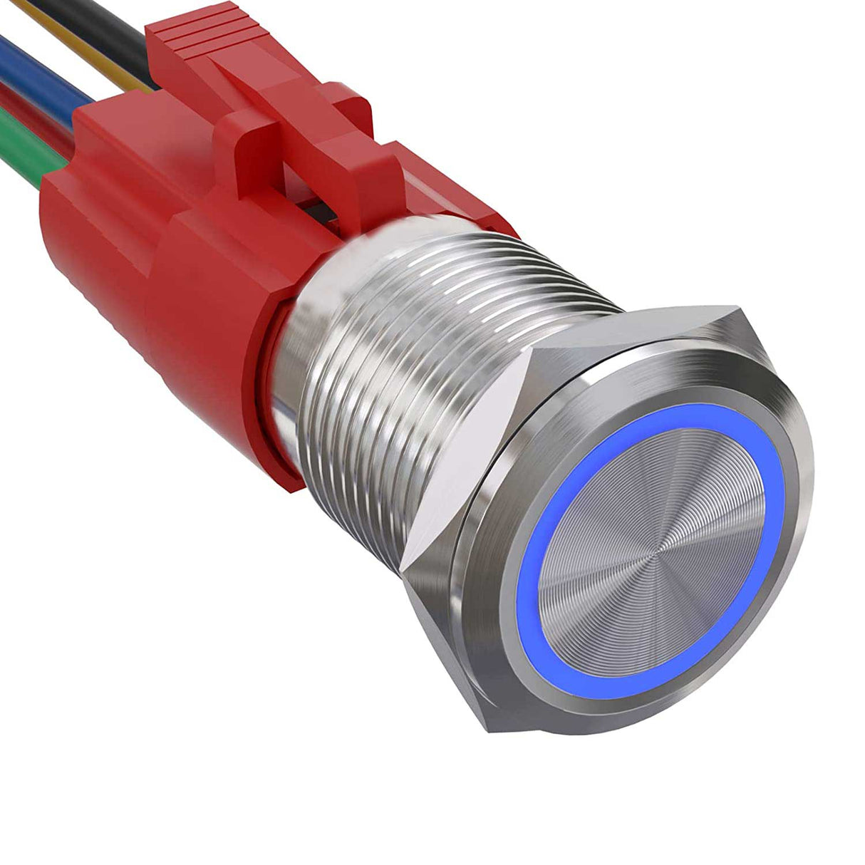 Buton Metalic Push 19mm cu REVENIRE, 220V - 10A, Led Albastru, ElectroAZ