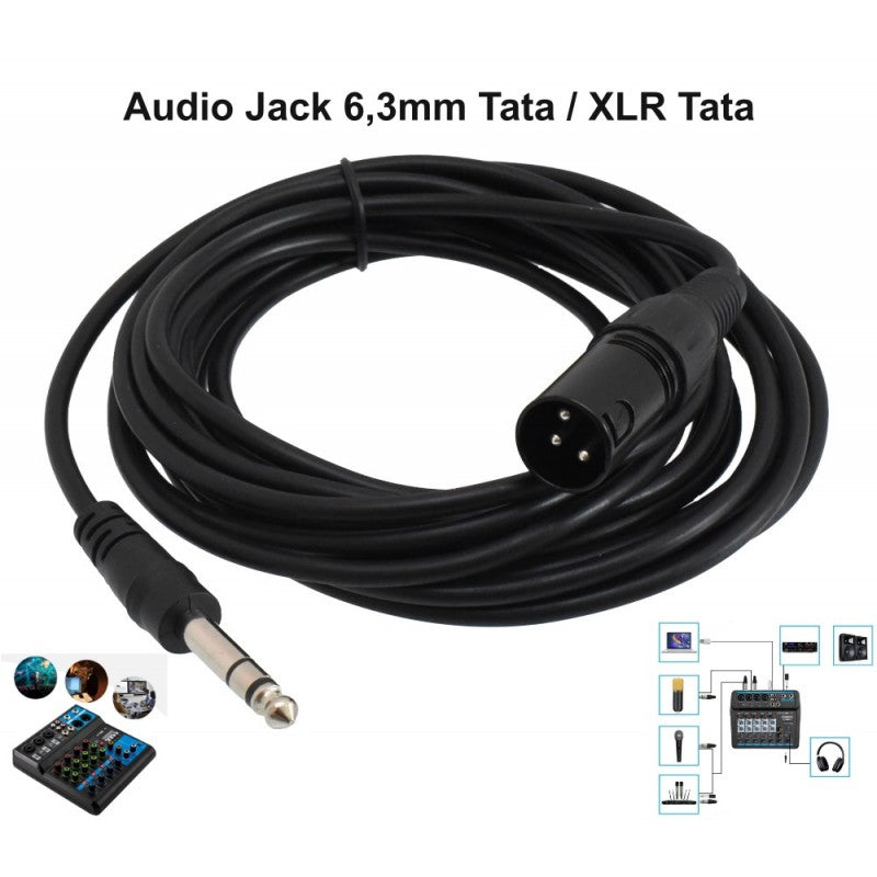 Cablu Audio Jack 6,3mm Tata - Xlr Tata, 5m