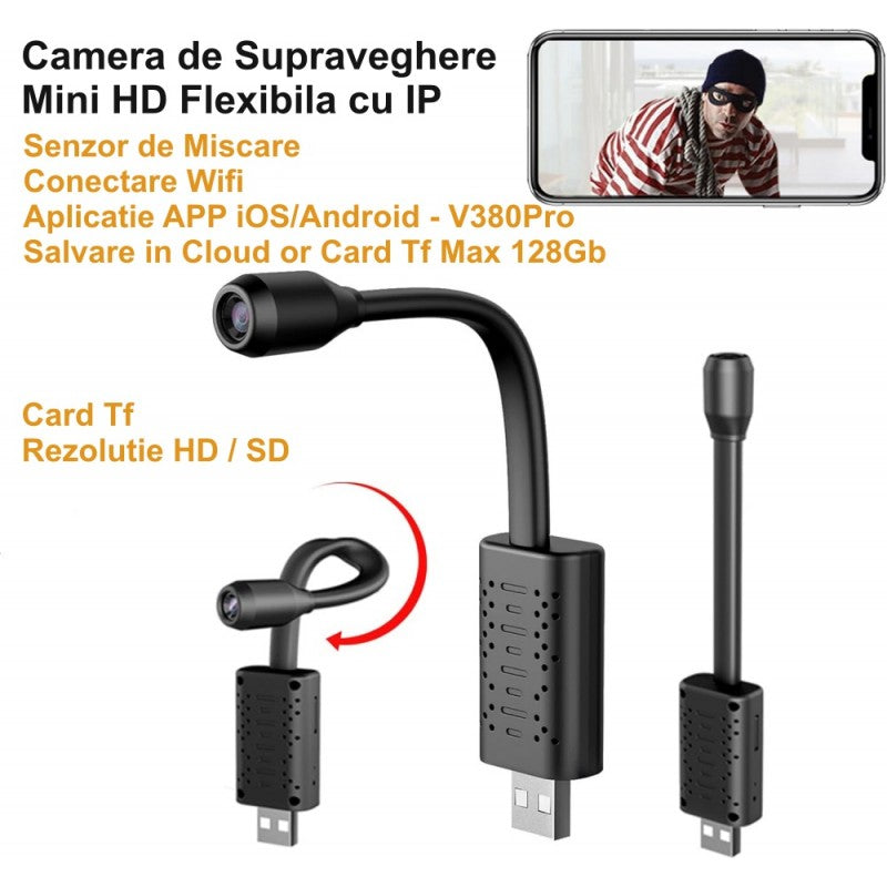 Camera de Supraveghere Mini HD Flexibila cu IP / APP - V380Pro