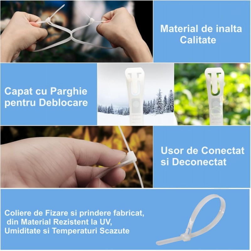 Colier de Plastic Reutilizabil 5x150mm Alb - 100Buc/Set