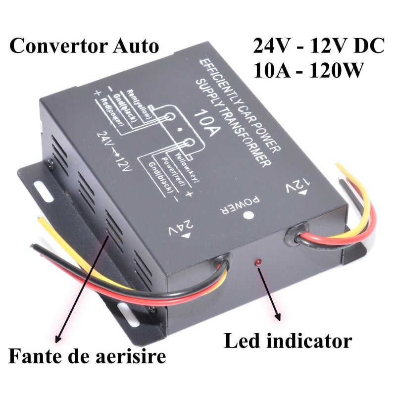 Convertor Auto de Tensiune Pentru Curent 24V-12V DC / 10A