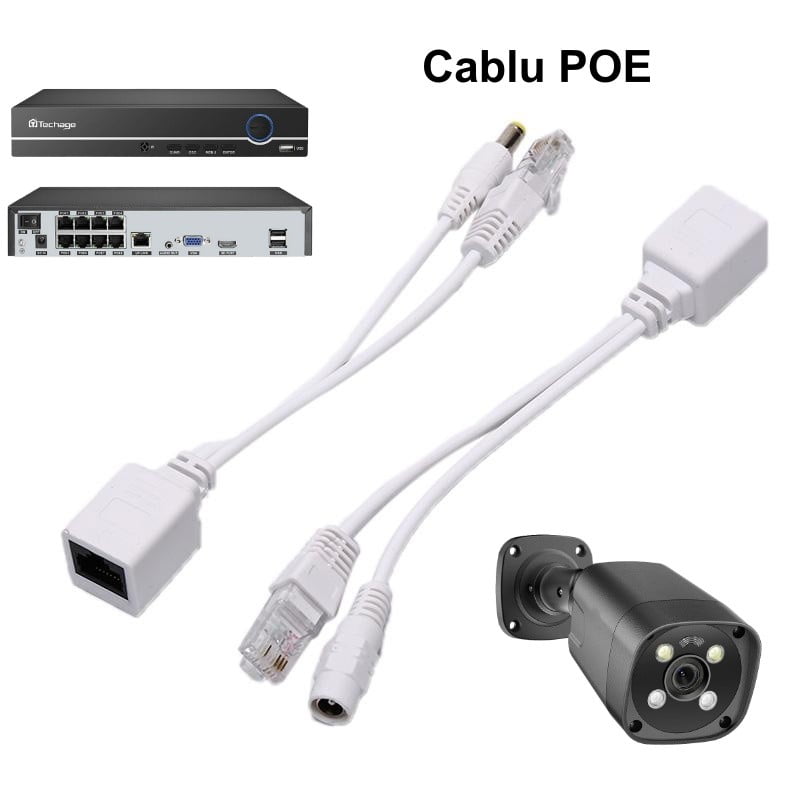 Cablu Pasiv Poe , Conector Utp + Alimentare, Alb