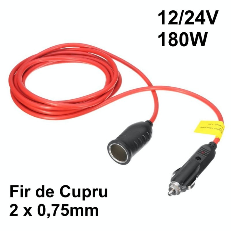 Cablu Prelungitor pentru Mufa tip Bricheta Auto, 3.6 metri, 12V/24V, 180W