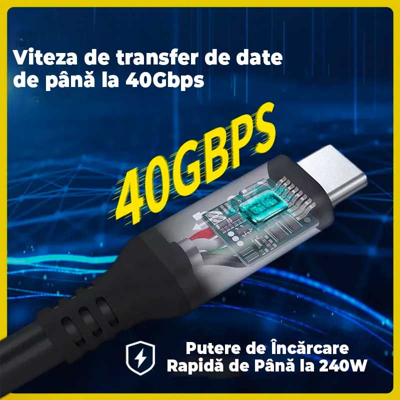 Cablu Inteligent USB Tip C 4.0 cu Display, putere 40Gbps/240W, rezolutie 8K - 1M, ElectroAZ