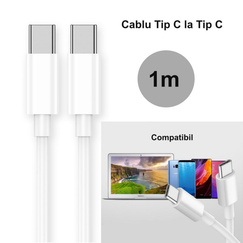 Cablu incarcator, Type-C la Type-C, Fast Charge, PD, Lungime 1m