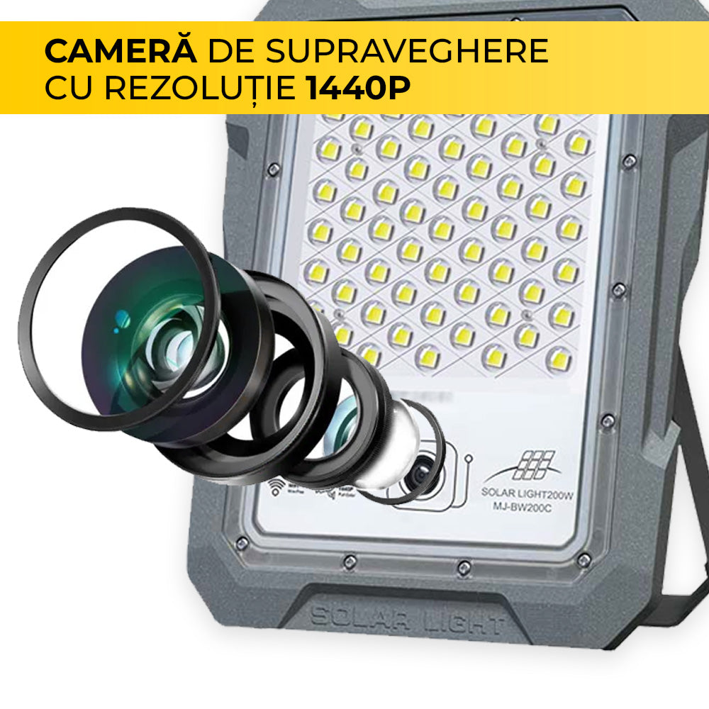Proiector LED cu Cameră Video Integrată, 200W, Alimentare Solară, 1440P, Wi-Fi, 30.000 mAh, ClassLights