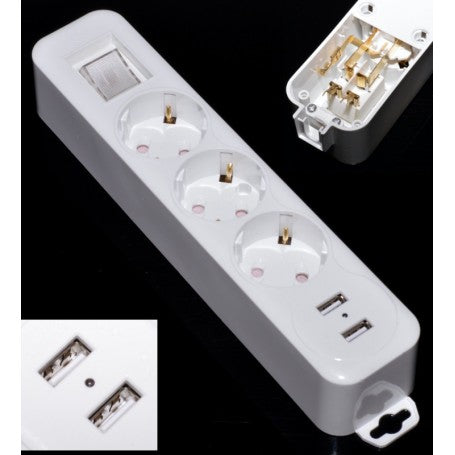 Cap multiplicator 3 x Schuko si 2 x USB