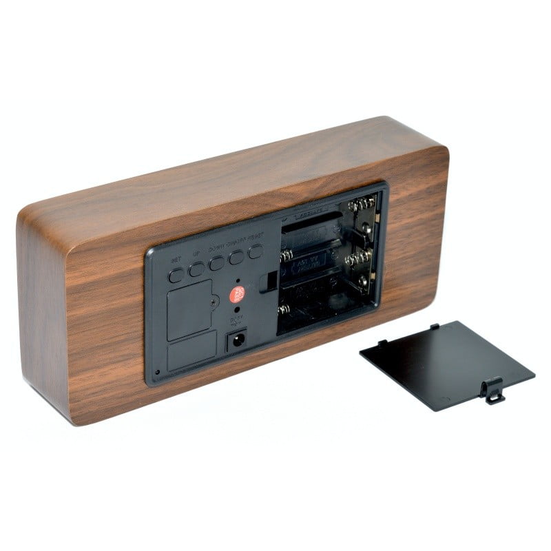 Ceas Digital Mare, Lemn Maro, LED Rosu