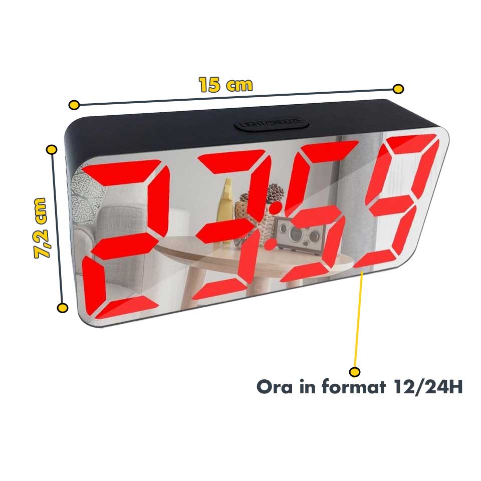 Ceas Digital Oglinda, LED Rosu, Alarma