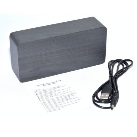 Ceas Digital din Lemn Negru, Led Verde