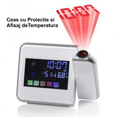 Ceas cu Proiectie si Display LCD, Alb