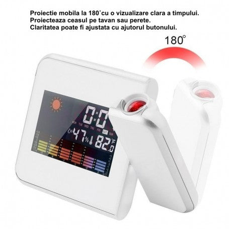Ceas cu Proiectie si Display LCD, Alb